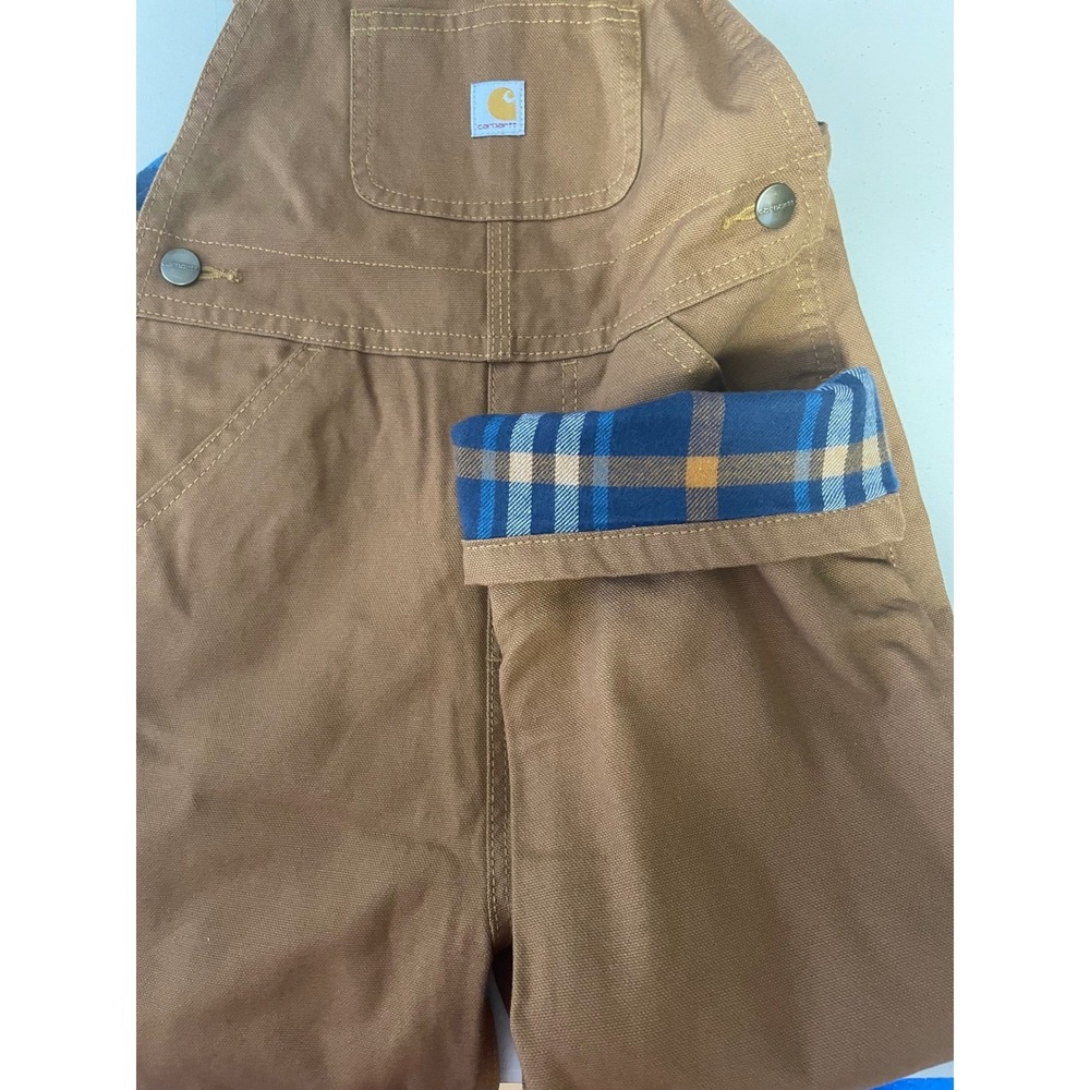 NWT Carhartt Kids Flannel Lined Duck Bib Overalls Brown Plaid Size 4T - Picture 15 of 15